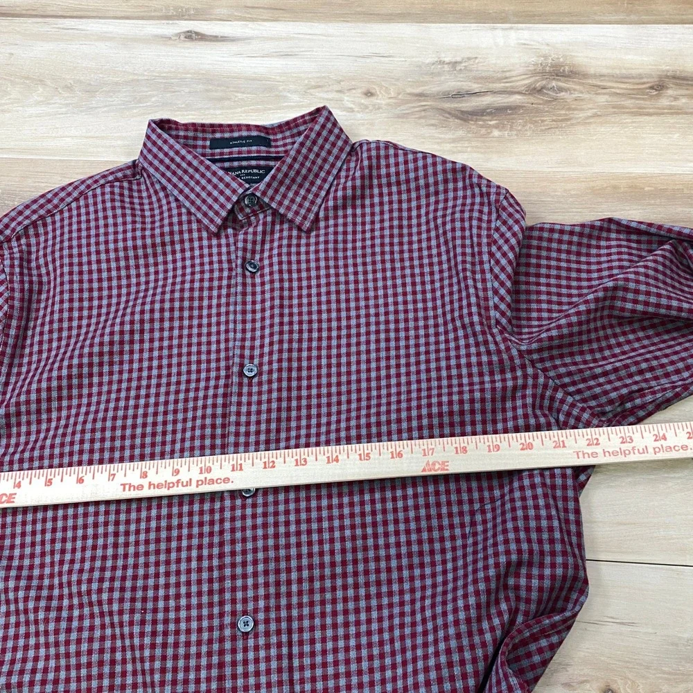 Banana Republic Flannel Shirt Mens L Gingham Cotton Athletic Fit Wrinkle Resist